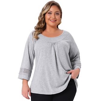 Women's Plus Size Plain Cut-Out Gathered Patchwork Long Sleeve T-Shirt