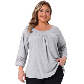 Women's Plus Size Plain Cut-Out Gathered Patchwork Long Sleeve T-Shirt