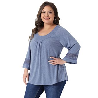 Women's Plus Size Plain Cut-Out Gathered Patchwork Long Sleeve T-Shirt