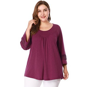 Women's Plus Size Plain Cut-Out Gathered Patchwork Long Sleeve T-Shirt
