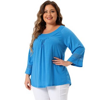 Women's Plus Size Plain Cut-Out Gathered Patchwork Long Sleeve T-Shirt