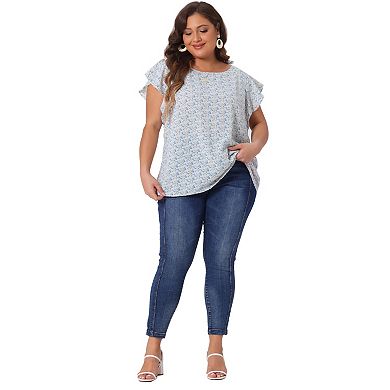 Women's Plus Blouse Floral Tie Waist Flare Sleeve Top