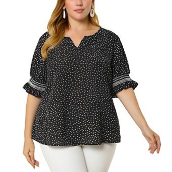 Plus Size Summer Top for Women Ruffle Short Sleeve V Neck Pin Dots Blouses