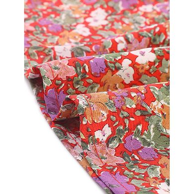 Plus Size Tops for Women Keyhole Neck Ruffle 3/4 Sleeve Floral Babydoll Blouse