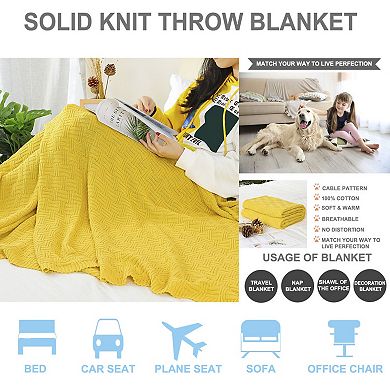 100% Cotton Cross Cable Knit Throw Blanket For Sofa Couch Bed Home Bedding, Throw 47"x78"