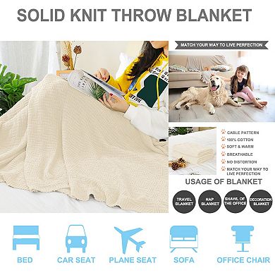 100% Cotton Cross Cable Knit Throw Blanket For Sofa Couch Bed Home Bedding, Throw 47"x78"