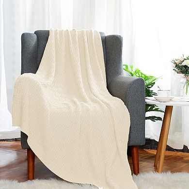 100% Cotton Cross Cable Knit Throw Blanket For Sofa Couch Bed Home Bedding, Throw 47"x78"