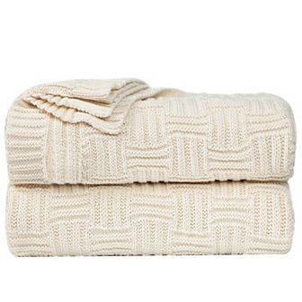 100% Cotton Cross Cable Knit Throw Blanket For Sofa Couch Bed Home Bedding, Throw 47"x78"