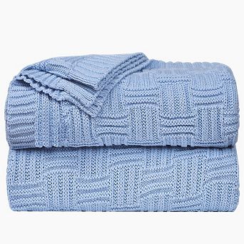 100% Cotton Cross Cable Knit Throw Blanket For Sofa Couch Bed Home Bedding, Throw 47"x78"