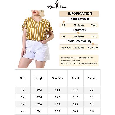 Women's Plus Size Stripes Round Neck Short Sleeve Boho Top