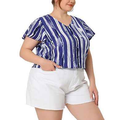 Women's Plus Size Stripes Round Neck Short Sleeve Boho Top