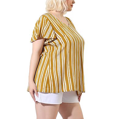 Women's Plus Size Stripes Round Neck Short Sleeve Boho Top