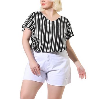 Women's Plus Size Stripes Round Neck Short Sleeve Boho Top