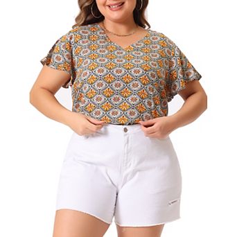 Women's Plus Size Stripes Round Neck Short Sleeve Boho Top