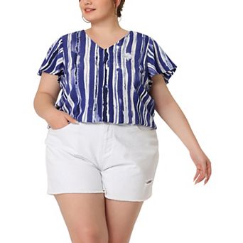 Women's Plus Size Stripes Round Neck Short Sleeve Boho Top