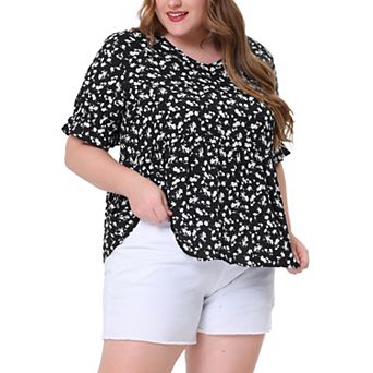 Women's Plus Size Summer Floral Ruffle Sleeve Babydoll Blouses