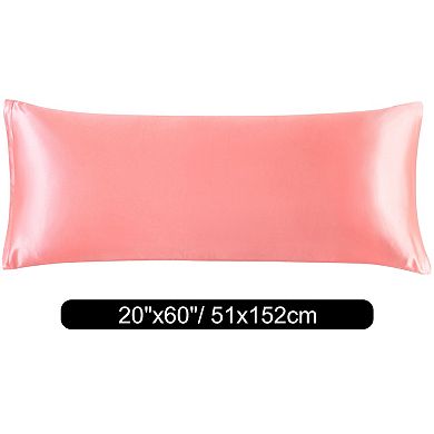 1 Pc Luxury Silky Smooth Soft Long Satin Solid Pillow Case With Zipper Closure Body 20" X 60"