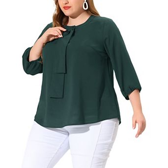 Women's Plus Size Round Neck Tie Front Ruffle Chiffon Work Blouse
