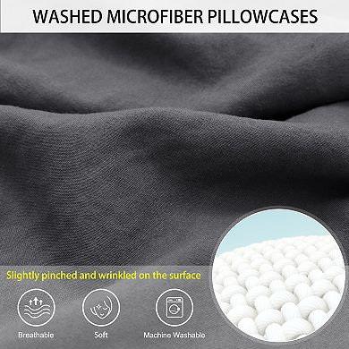 2Pcs Brushed Pillowcases Washed Microfiber Envelope Closure King 20"x36"