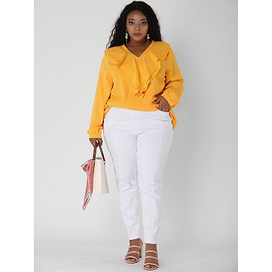 Women's Plus Size Winter Work Formal Ruffle V Neck Chiffon Blouse