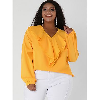 Women's Plus Size Winter Work Formal Ruffle V Neck Chiffon Blouse