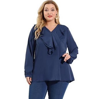 Women's Plus Size Winter Work Formal Ruffle V Neck Chiffon Blouse
