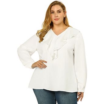 Women's Plus Size Winter Work Formal Ruffle V Neck Chiffon Blouse