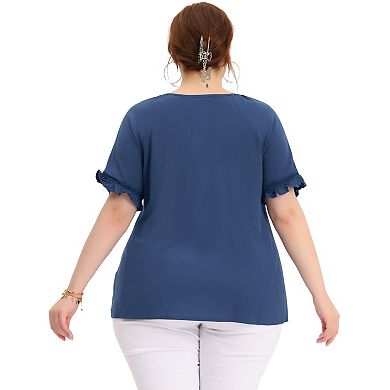Women's Plus Size Summer Hollow Out Ruffle Short Sleeve Blouse