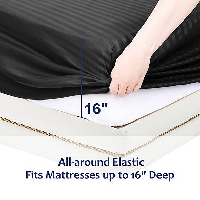 100GSM Microfiber Striped Soft Fitted Sheets Deep Pocket 16 Inch Full 54"W x 75"L