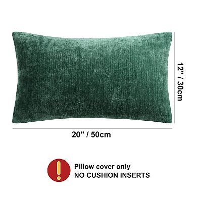 Water Repellent Square Chenille Throw Pillow Covers Set Of 2, 12" X 20"