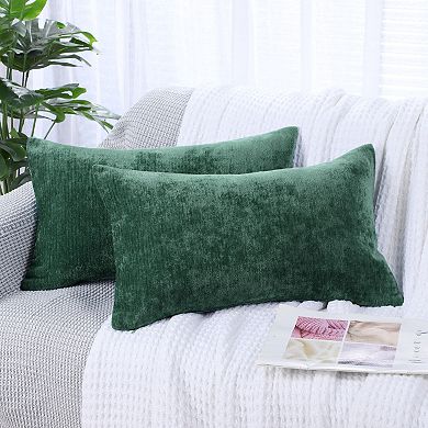Water Repellent Square Chenille Throw Pillow Covers Set Of 2, 12" X 20"