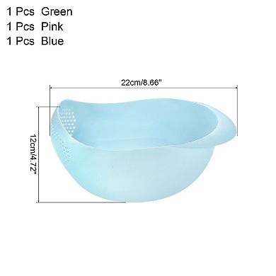 3pcs Kitchen Rice Drain Bowl Fruit Washing Basket Food Strainers Blue Green Pink