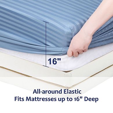 Soft 100GSM Striped Bed Fitted Sheets 16 Inch Deep Pocket Queen 59"W x 80"L