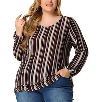 Women's Plus Stripe Long Sleeves Elastic Cuff Shirt