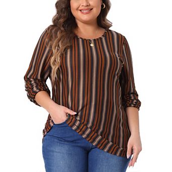 Women's Plus Stripe Long Sleeves Elastic Cuff Shirt