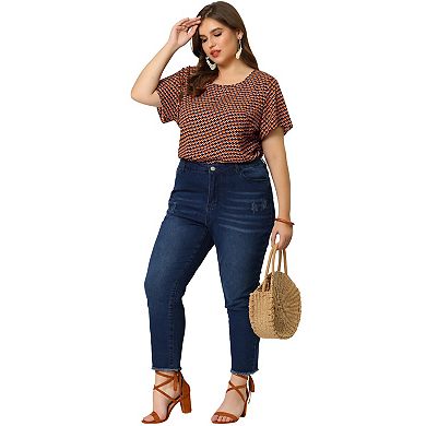 Women's Plus T Shirts Round Neck Geometry Printed Pullover Tops