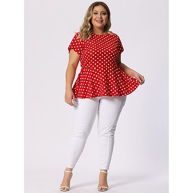 Women's Plus Size Summer Polka Dots Short Sleeve Peplum Top