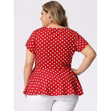 Women's Plus Size Summer Polka Dots Short Sleeve Peplum Top