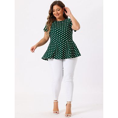 Women's Plus Size Summer Polka Dots Short Sleeve Peplum Top
