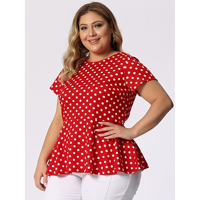 Women's Plus Size Summer Polka Dots Short Sleeve Peplum Top