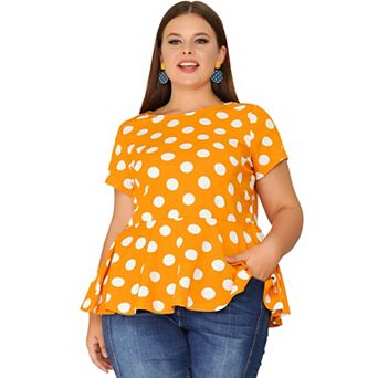 Women's Plus Size Summer Polka Dots Short Sleeve Peplum Top