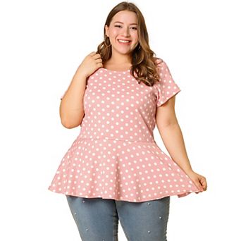 Women's Plus Size Summer Polka Dots Short Sleeve Peplum Top