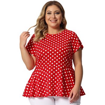 Women's Plus Size Summer Polka Dots Short Sleeve Peplum Top