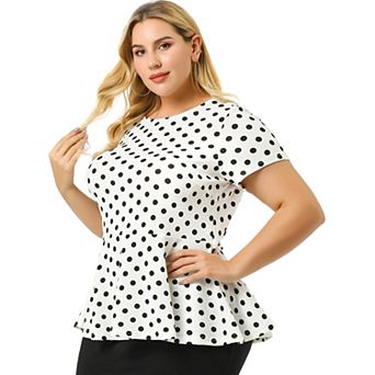Women's Plus Size Summer Polka Dots Short Sleeve Peplum Top