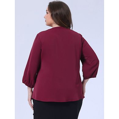 Women's Plus Size Work Formal 3/4 Sleeve Solid Chiffon Blouse