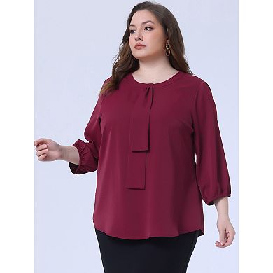 Women's Plus Size Work Formal 3/4 Sleeve Solid Chiffon Blouse