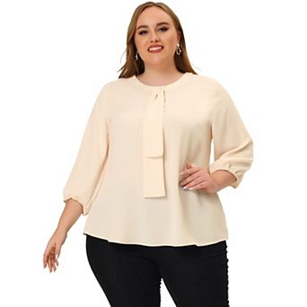 Women's Plus Size Work Formal 3/4 Sleeve Solid Chiffon Blouse
