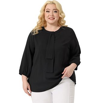 Women's Plus Size Work Formal 3/4 Sleeve Solid Chiffon Blouse