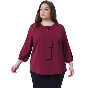 Women's Plus Size Work Formal 3/4 Sleeve Solid Chiffon Blouse