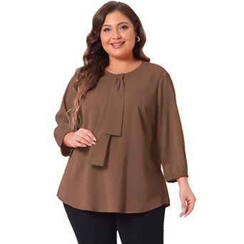 Women's Plus Size Work Formal 3/4 Sleeve Solid Chiffon Blouse